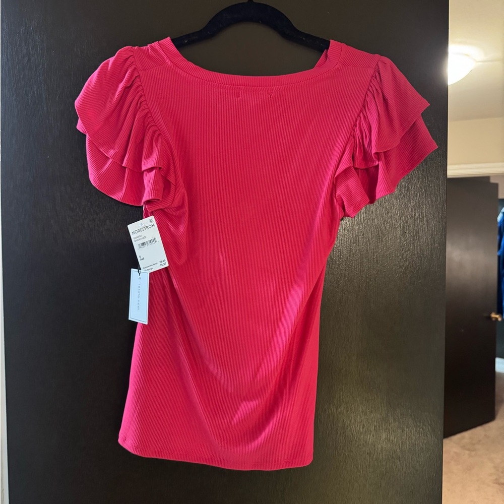 1. State Vibrant Pink Ruffle Sleeve Blouse